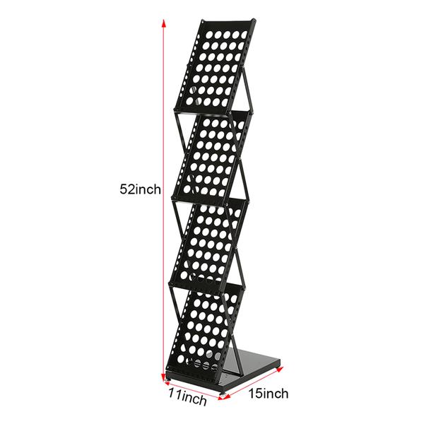 4-Tier Modern Folding Portable Metal Magazine Rack (Black)