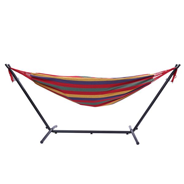 112" Large Size Double Classic Hammock with Stand for 2 Person- Indoor or Outdoor Use-with Carrying Pouch-Powder-coated Steel Frame - Durable 450 Pound Capacity，Red Striped