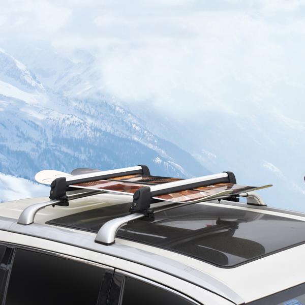  L Size Car Ski Snowboard Roof Racks 2 PCS Universal Aluminum Ski Snowboard Car Carriers Lockable Fits 4pairs of skis or 2 Snowboard