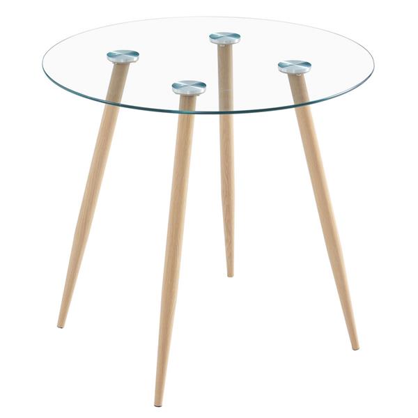 80*80*75cm Round Glass Dining Table Transparent Glass Table Leg Cross Design （only table）