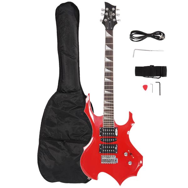 [Do Not Sell on Amazon] Flame Electric Guitar HSH Pickup Shaped Electric Guitar  Pack   Strap   Picks   Shake   Cable   Wrench Tool Red