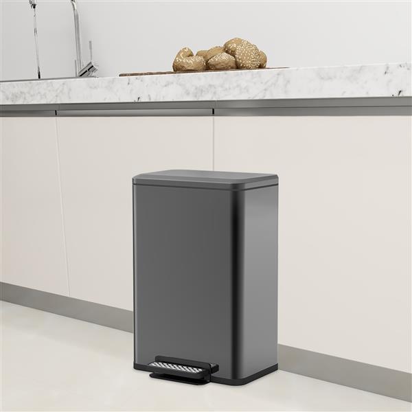 Rectangle, Stainless Steel, Soft-Close, Step Trash Can, 30L 8gal