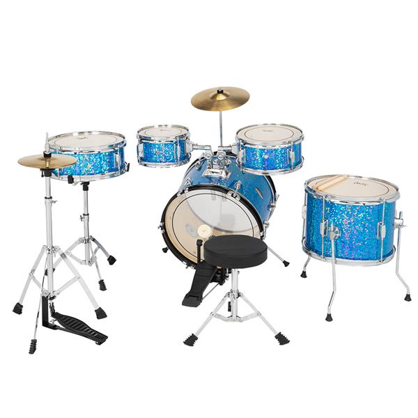 [Do Not Sell on Amazon]Glarry 16in 5-Piece Complete Kids Junior Drum Set with Bass Drum, two Tom Drum, Snare Drum, Floor Tom, 10" Brass Crash-Ride, 8" Hybrid Hi-Hats, Stool, Drum Pedal, Sticks Glass B