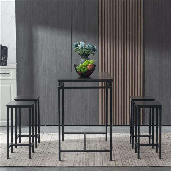 5 Piece Dining Table Set, Dining Set for 4, Wooden Table and 4 Stools, Black