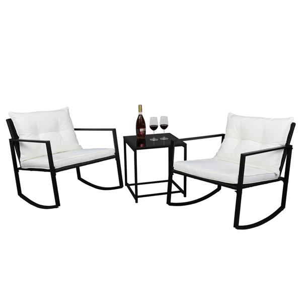 Single 2pcs Coffee Table 1pc Exposed Rocking Chair Three-Piece Set Black