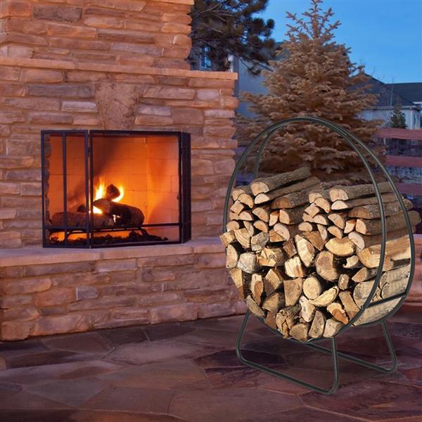 Artisasset Black Paint 40-Inch Round Indoor And Outdoor Iron Fireplace Firewood Stand