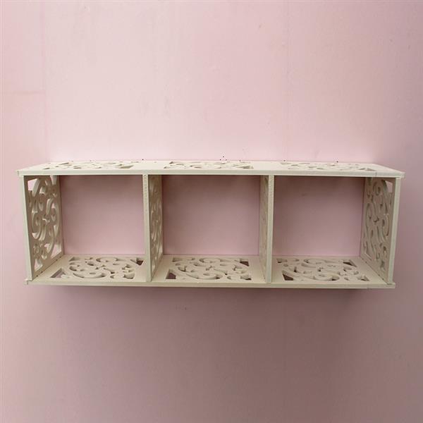 Wood-plastic Board Three lattices Carved Overhead Storage Rack White 