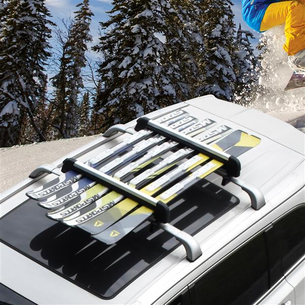  L Size Car Ski Snowboard Roof Racks 2 PCS Universal Aluminum Ski Snowboard Car Carriers Lockable Fits 4pairs of skis or 2 Snowboard