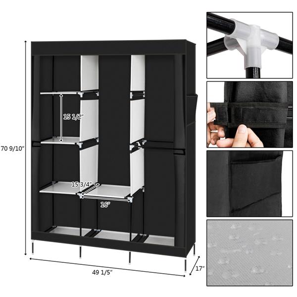 71" Portable Closet Wardrobe Clothes Rack Storage Organizer with Shelf Black 
