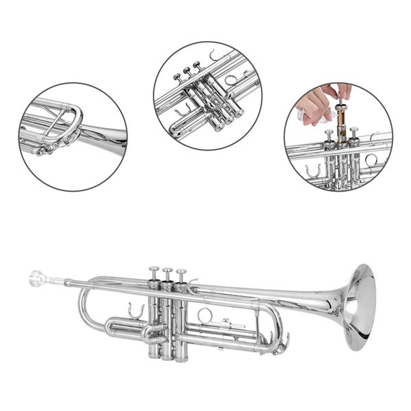 [Do Not Sell on Amazon]Glarry Brass Trumpet Bb with 7C Mouthpiece for Standard Student or Beginner Silver