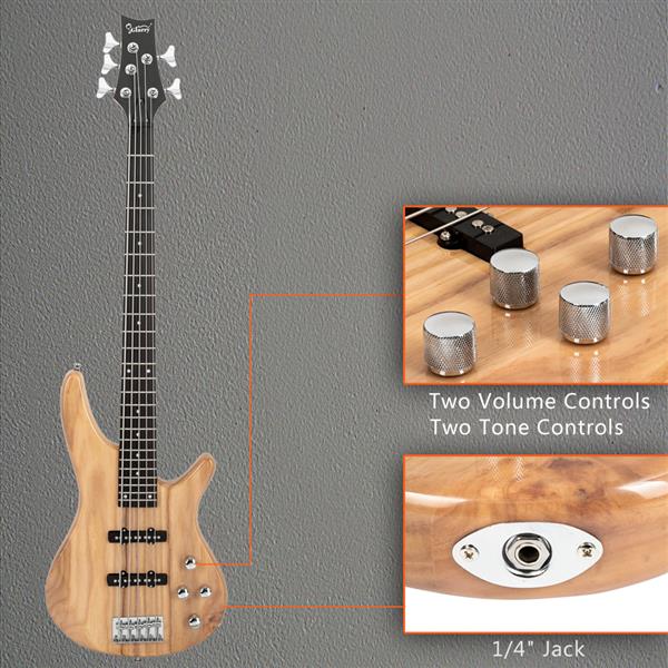 [Do Not Sell on Amazon]Glarry GIB Electric 5 String Bass Guitar Full Size Bag   Strap   Pick   Connector   Wrench Tool Burlywood