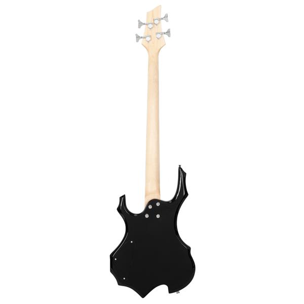 [Do Not Sell on Amazon]Glarry Burning Fire Electric Bass Guitar Full Size 4 String Cord Wrench Tool Black