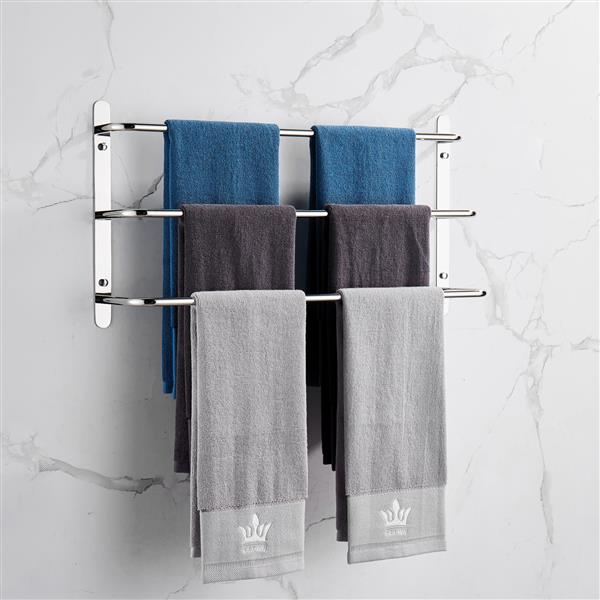 THREE Stagger Layers Towel Rack 304 Stainless Steel Towel Bars Bathroom Accessories Set Bright Polishing Silver 27.56 inches KJWY003YIN-70CM