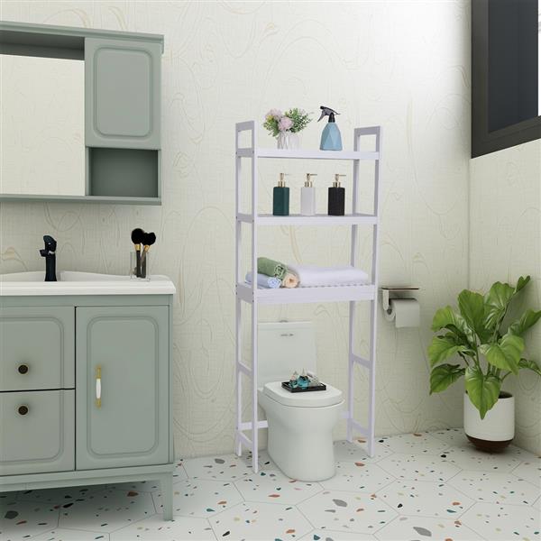 100% Bamboo Bathroom Rack 3-Layer Multifunctional Adjustable Shelf 63 * 26 * 163 White