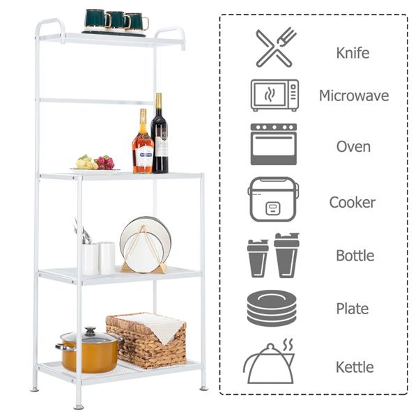 HODELY 4-Layer Wire Mesh Shelf Wrought Iron Kitchen Rack White