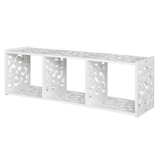 Wood-plastic Board Three lattices Carved Overhead Storage Rack White 