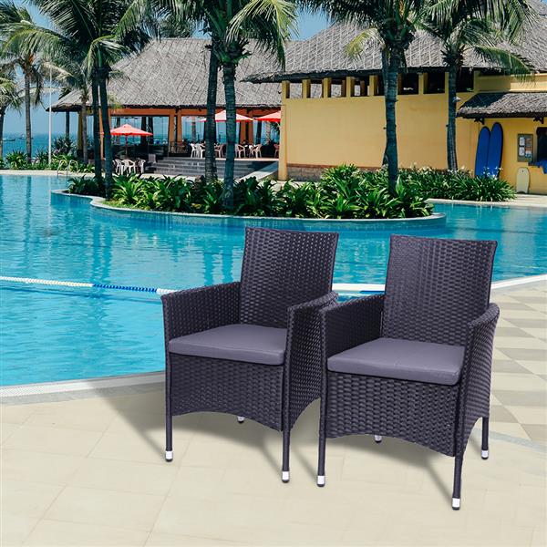 2pcs Single Backrest Chairs Rattan Sofa Black