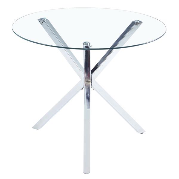 90*90*75cm Round Glass Dining Table Transparent Glass Table Leg Cross Design（only table）