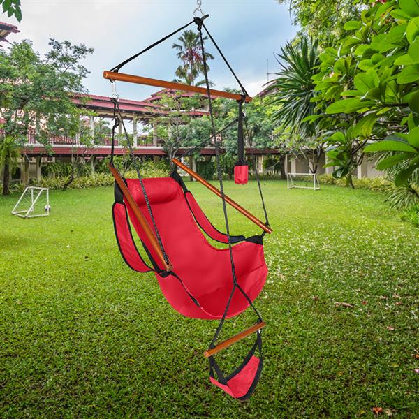 Oxford Cloth Hardwood With Cup Holder Wooden Stick Perforated 100kg Seaside Courtyard Oxford Cloth Hanging Chair   Red