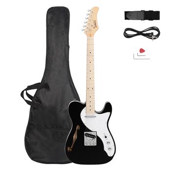 [Do Not Sell on Amazon]Glarry GTL Semi-Hollow Electric Guitar F Hole SS Pickups Maple Fingerboard White Pearl Pickguard Black
