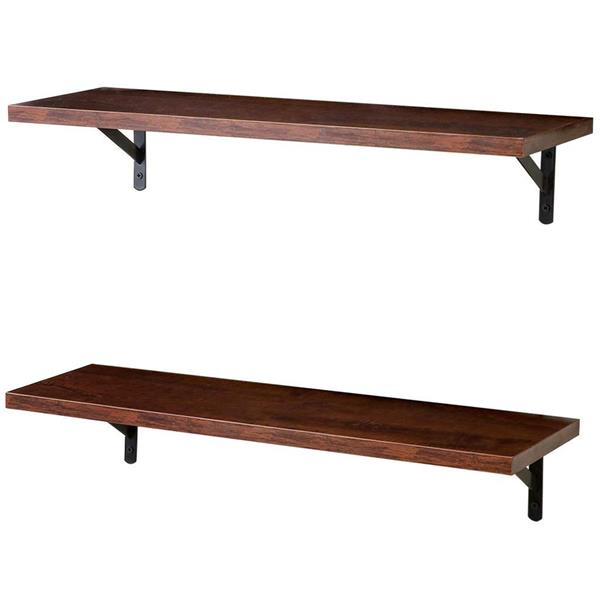 2 Display Ledge Shelf Floating Shelves Wall Mounted  with Bracket for Pictures and Frames Modern Home Decorative Brown