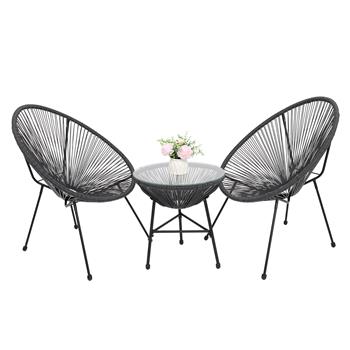 3-Piece All-Weather Patio Acapulco Bistro Furniture Set with 2 Chairs & Glass Top Table Gray