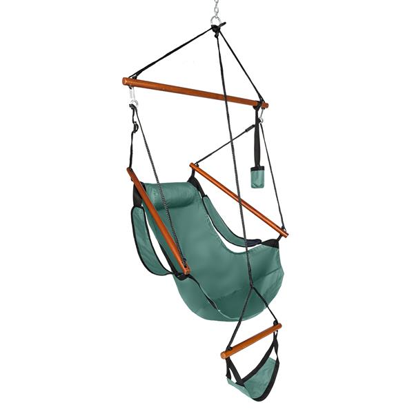 Oxford Cloth Hardwood With Cup Holder Wooden Stick Perforated 100kg Seaside Courtyard Oxford Cloth Hanging Chair   Green