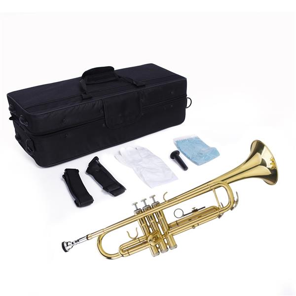 [Do Not Sell on Amazon]Glarry Brass Trumpet Bb with 7C Mouthpiece for Standard Student or Beginner Golden