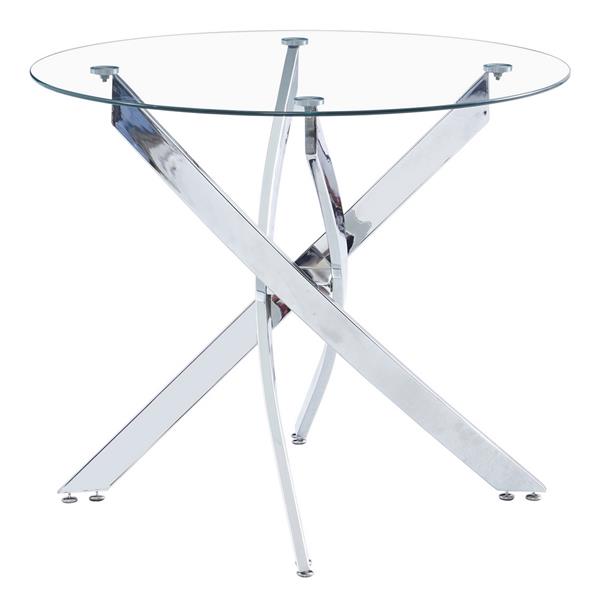 90*90*75cm Round Glass Dining Table Transparent Glass Table Leg Cross Design（only table）