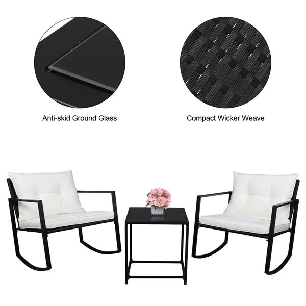 Single 2pcs Coffee Table 1pc Exposed Rocking Chair Three-Piece Set Black