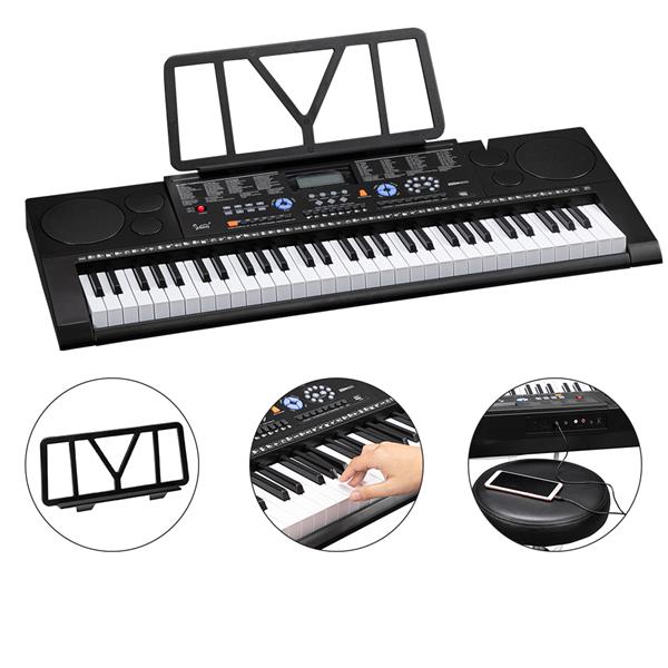 [Do Not Sell on Amazon]Glarry GEP-102 61 Key Portable Keyboard with Piano Stand, Built In Speakers, Headphone, Microphone, Music Rest, LCD Screen, USB Port & Teaching Modes for Beginners