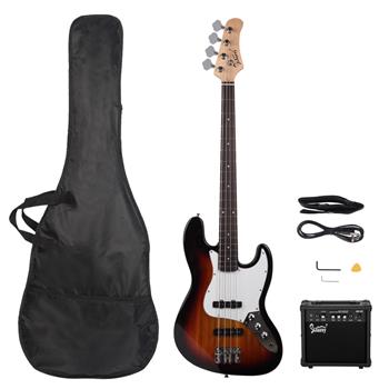 [Do Not Sell on Amazon]Glarry GJazz Bass with Electirc Bass Amplifier Power Wire Tools Sunset