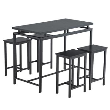 5 Piece Dining Table Set, Dining Set for 4, Wooden Table and 4 Stools, Black