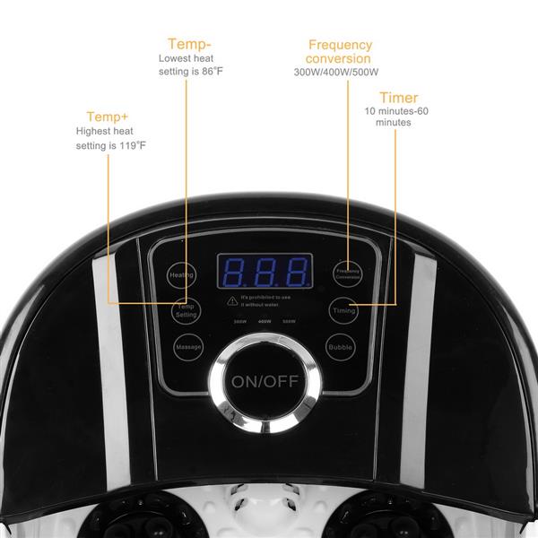 Foot Spa Foot Bath Massager with Touch Screen Digital Display Frequency Conversion 300/400/500W, Automatic Roller, Stress Relief for Tired Feet 110V Black