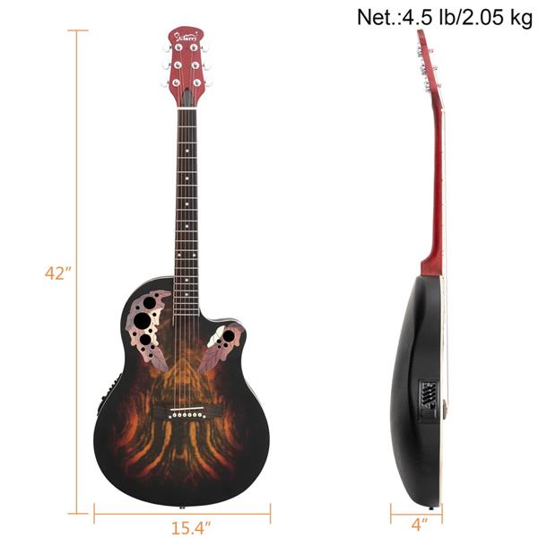 [Do Not Sell on Amazon]Glarry 41 inch Full-Size Cutaway Acoustic-Electric Guitar Grape Voice Hole Spruce Top Round Back Sunset Color