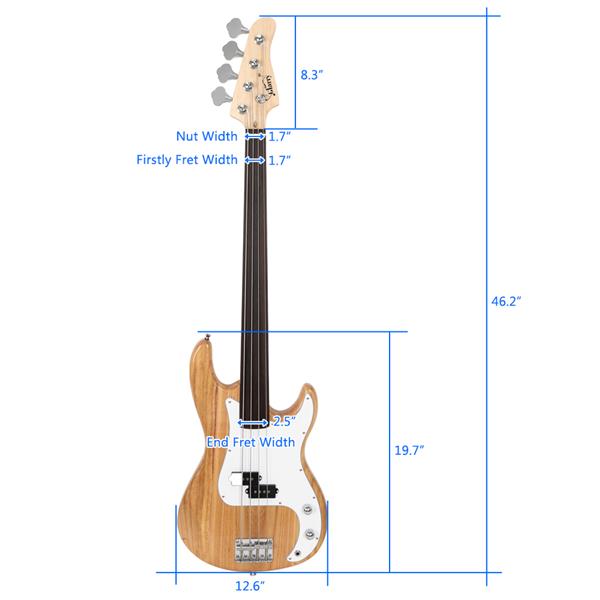 [Do Not Sell on Amazon]Glarry Fretless Electric Bass Guitar Full Size 4 String for experienced Bass Players Cord Wrench Tool Burlywood