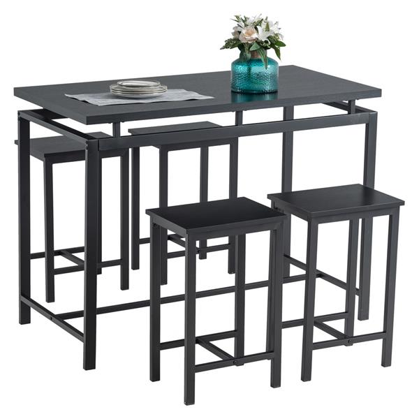 5 Piece Dining Table Set, Dining Set for 4, Wooden Table and 4 Stools, Black