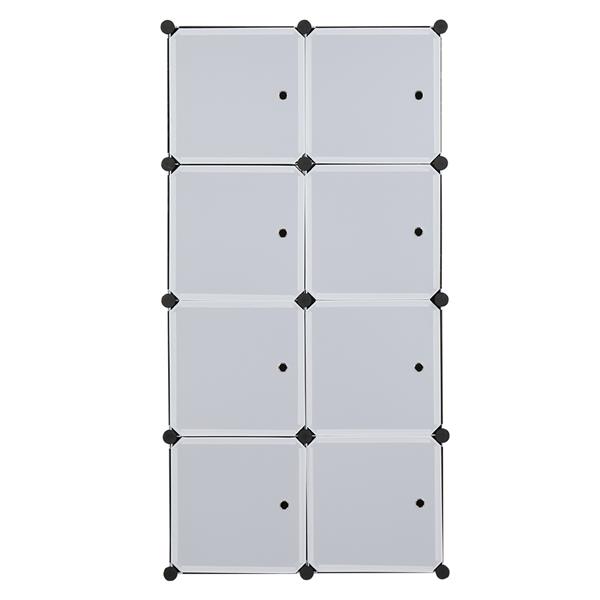 8 Cube Organizer Stackable Plastic Cube Storage Shelves Design Multifunctional Modular Closet Cabinet with Hanging Rod White Doors and Black Panels
