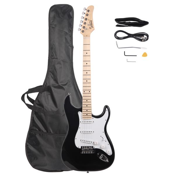 [Do Not Sell on Amazon]Glarry GST Maple Fingerboard Electric Guitar Bag Shoulder Strap Pick Whammy Bar Cord Wrench Tool Black & White