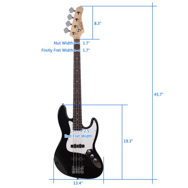 [Do Not Sell on Amazon]Glarry GJazz Bass with Electirc Bass Amplifier Power Wire Tools Black