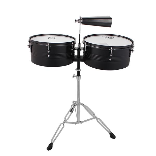 [Do Not Sell on Amazon]Glarry Percussion 13" & 14" Timbales Drum Set with Stand and Cowbell Black