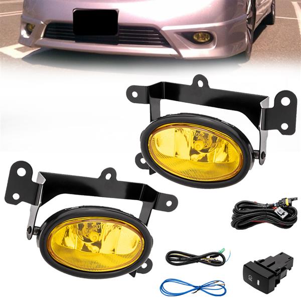 For 2006-2008 Honda Civic 2Dr Coupe Yellow Bumper Fog Lights Pair & Switch Kit