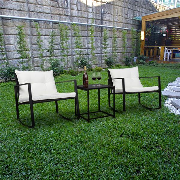 Single 2pcs Coffee Table 1pc Exposed Rocking Chair Three-Piece Set Black