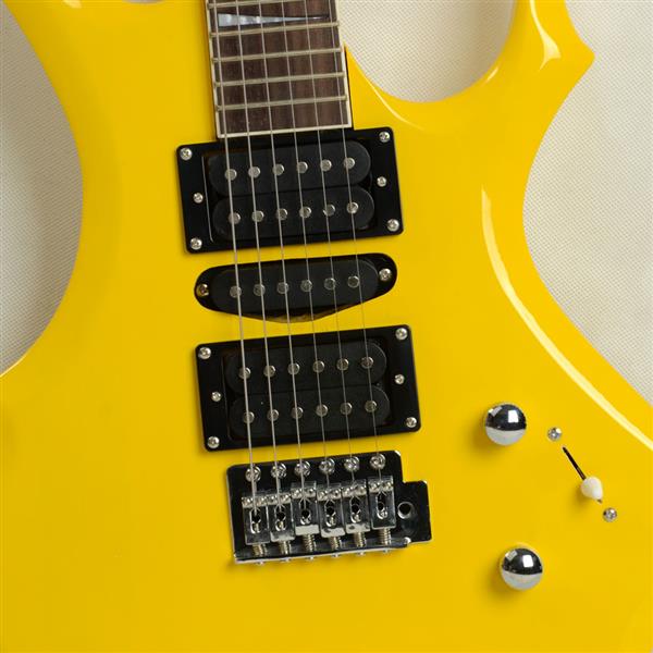 Novice Flame Shaped Electric Guitar HSH Pickup   Bag   Strap   Paddle   Rocker   Cable   Wrench Tool Yellow