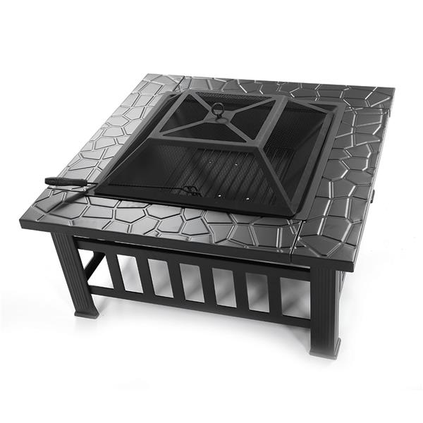 Portable Courtyard Metal Fire Pit with Accessories Black