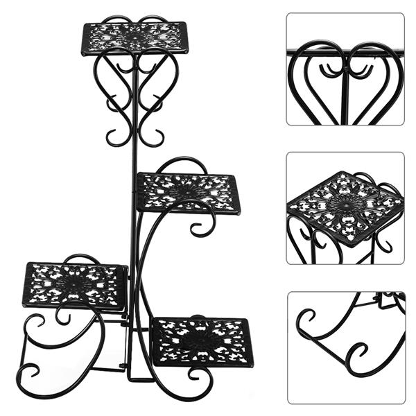 One Set Black Paint 32.3 Inches High 4 Square Patterned Potted Plants Stand