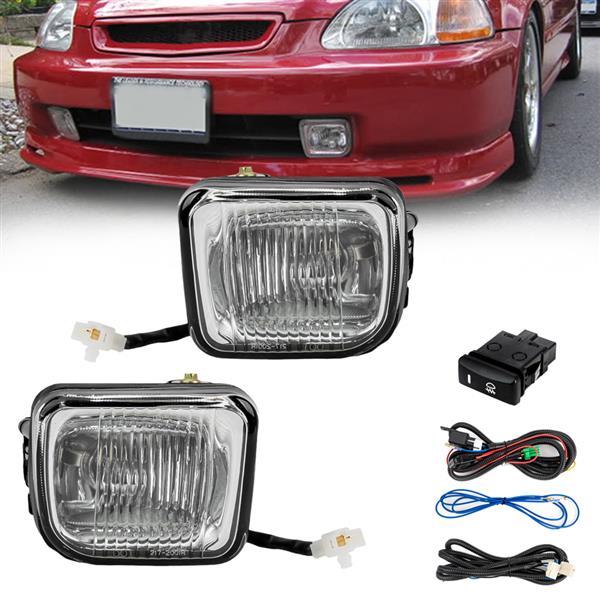 For Honda 96-98 Civic Clear Bumper Fog Lights Clear Lens Lamps&Switch