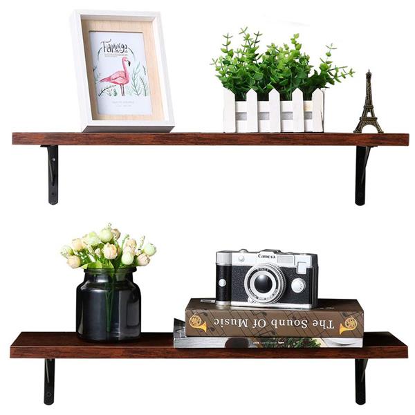 2 Display Ledge Shelf Floating Shelves Wall Mounted  with Bracket for Pictures and Frames Modern Home Decorative Brown