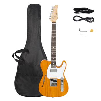 [Do Not Sell on Amazon]Glarry GTL Semi-Hollow Electric Guitar F Hole HS Pickups Rosewood Fingerboard White Pearl Pickguard Transparent Yellow