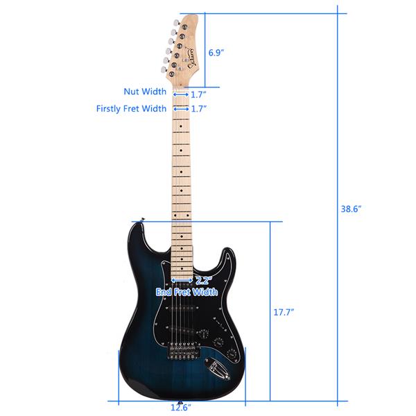 [Do Not Sell on Amazon]Glarry GST Stylish Electric Guitar Kit with Black Pickguard Dark Blue